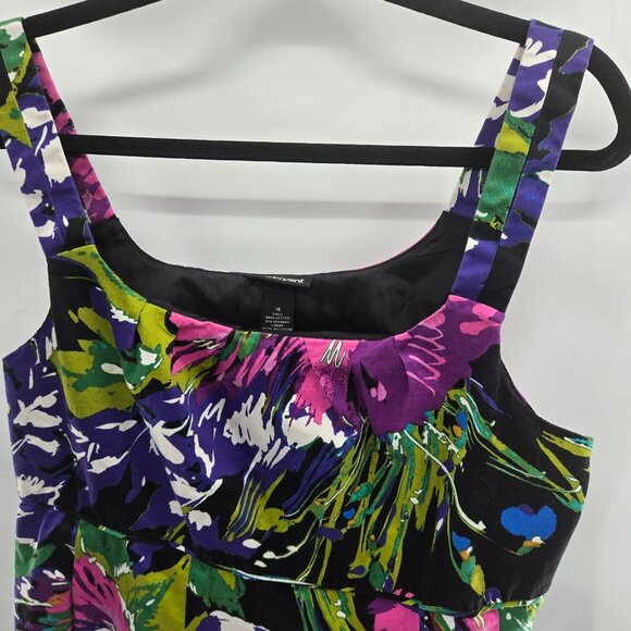 Lane Bryant Black Bright Purple Pink Floral Lined Midi Fit and Flare Dress 16 - Picture 3 of 6